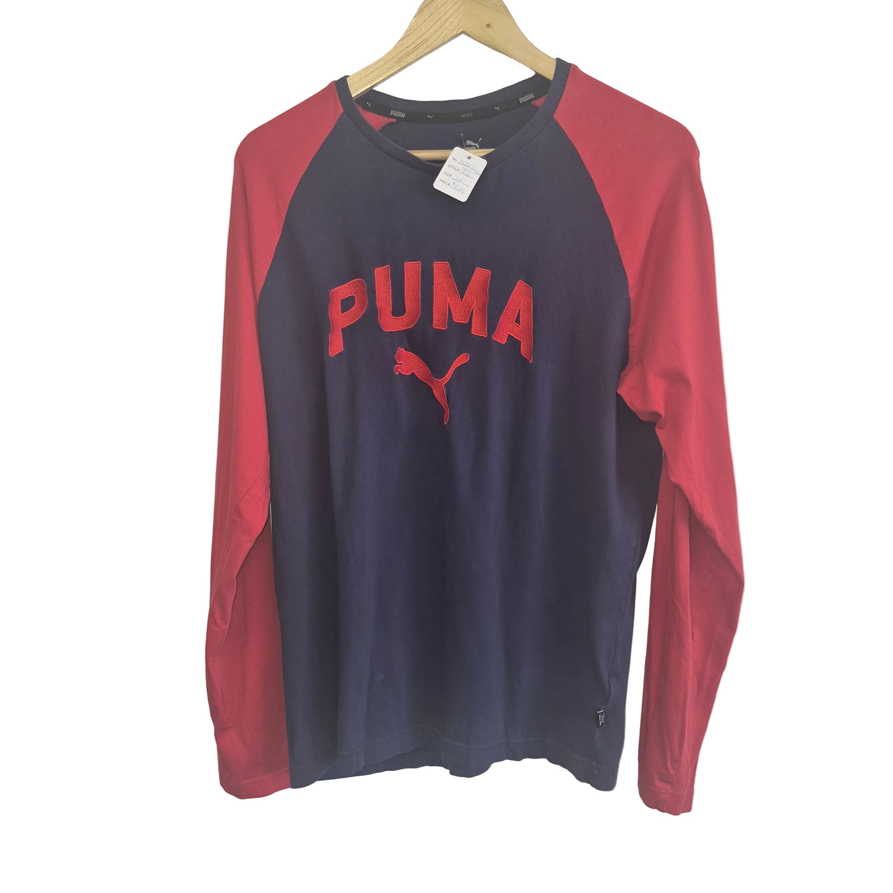 Puma Men's Navy & Red Long Sleeve Logo Shirt – Size Lg