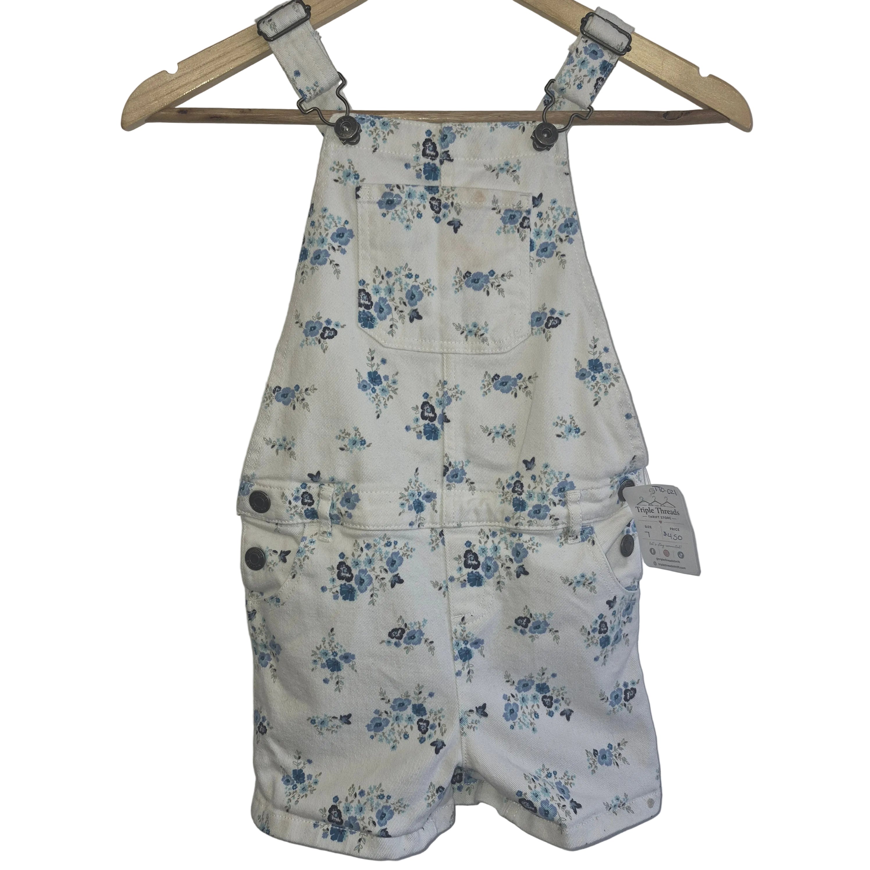 George Floral Denim Short Overalls Size 7