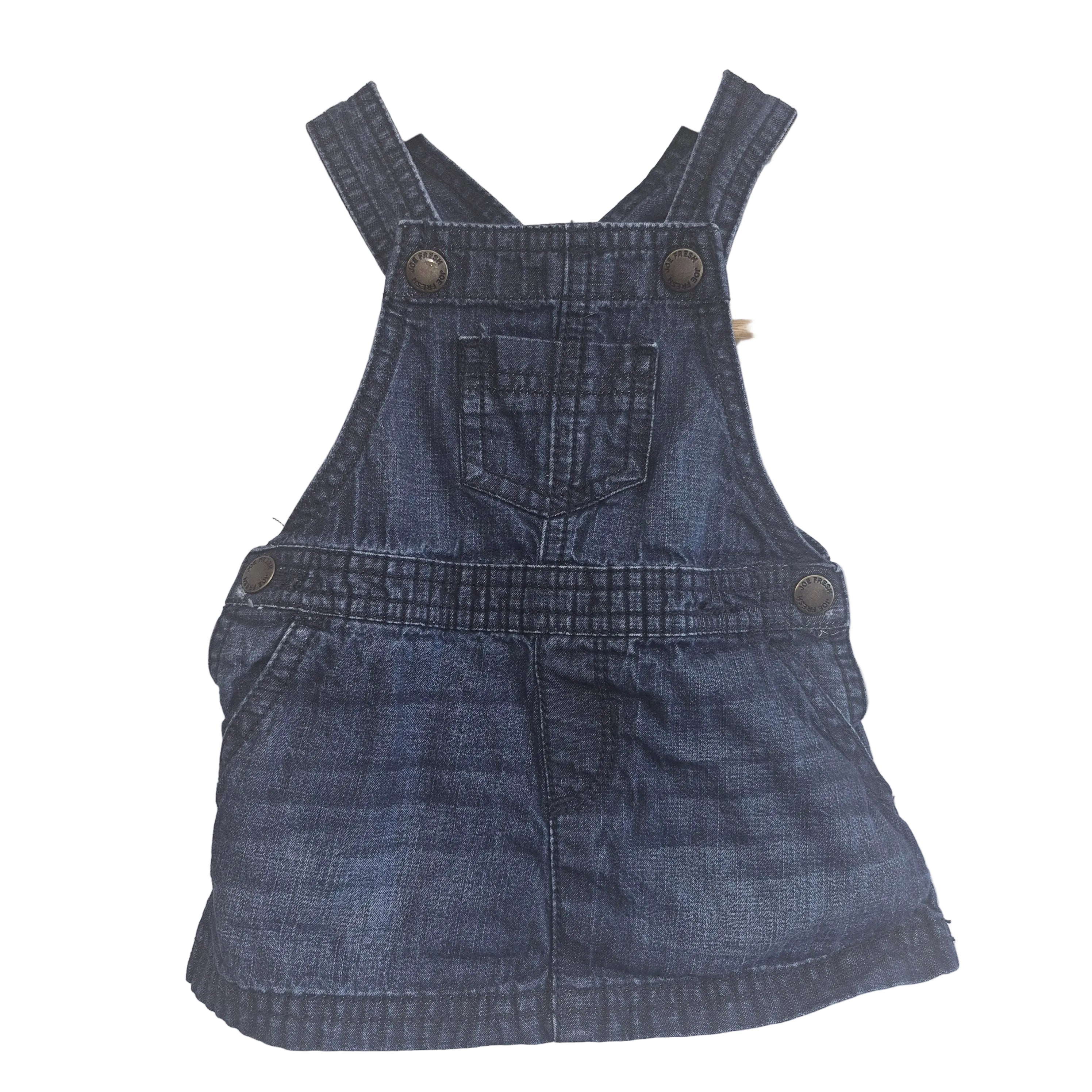Toddler Girls Denim Overall Dress | Dark Wash Jean Pinafore | Size 3-6 Months