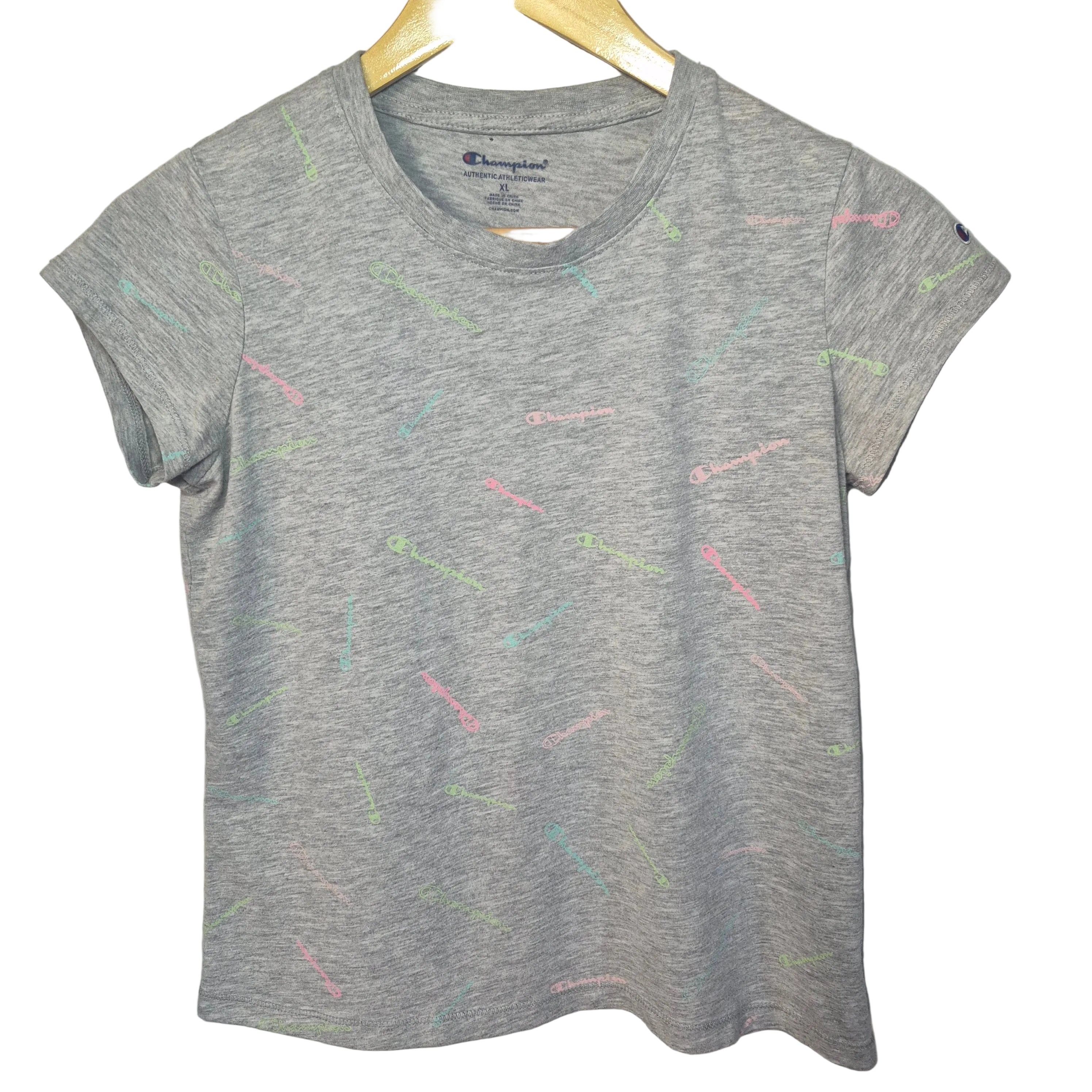 Champion Girls Grey Logo Print T-Shirt | Size XL