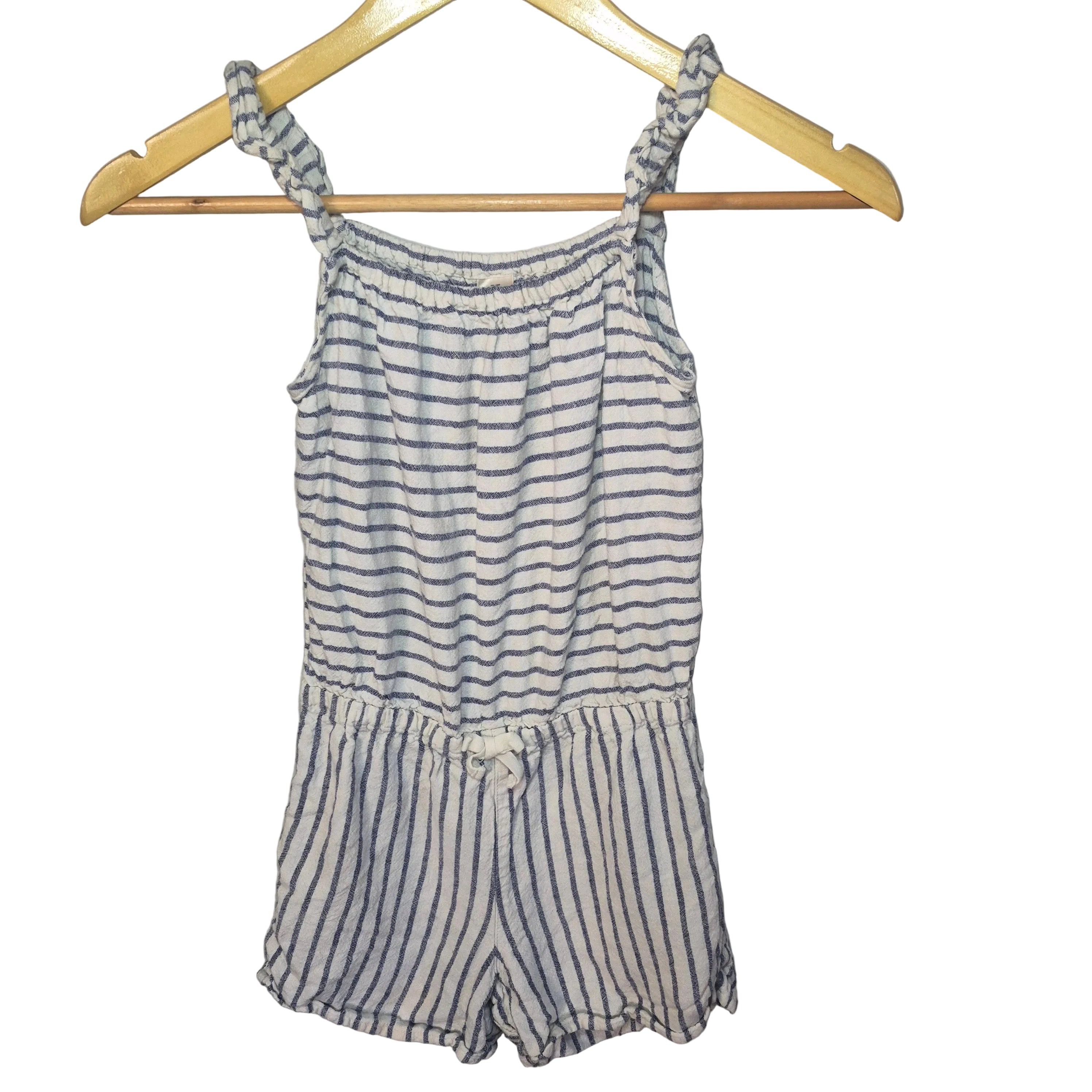 Girls White & Blue Striped Romper | Lightweight Summer One-Piece Size 7