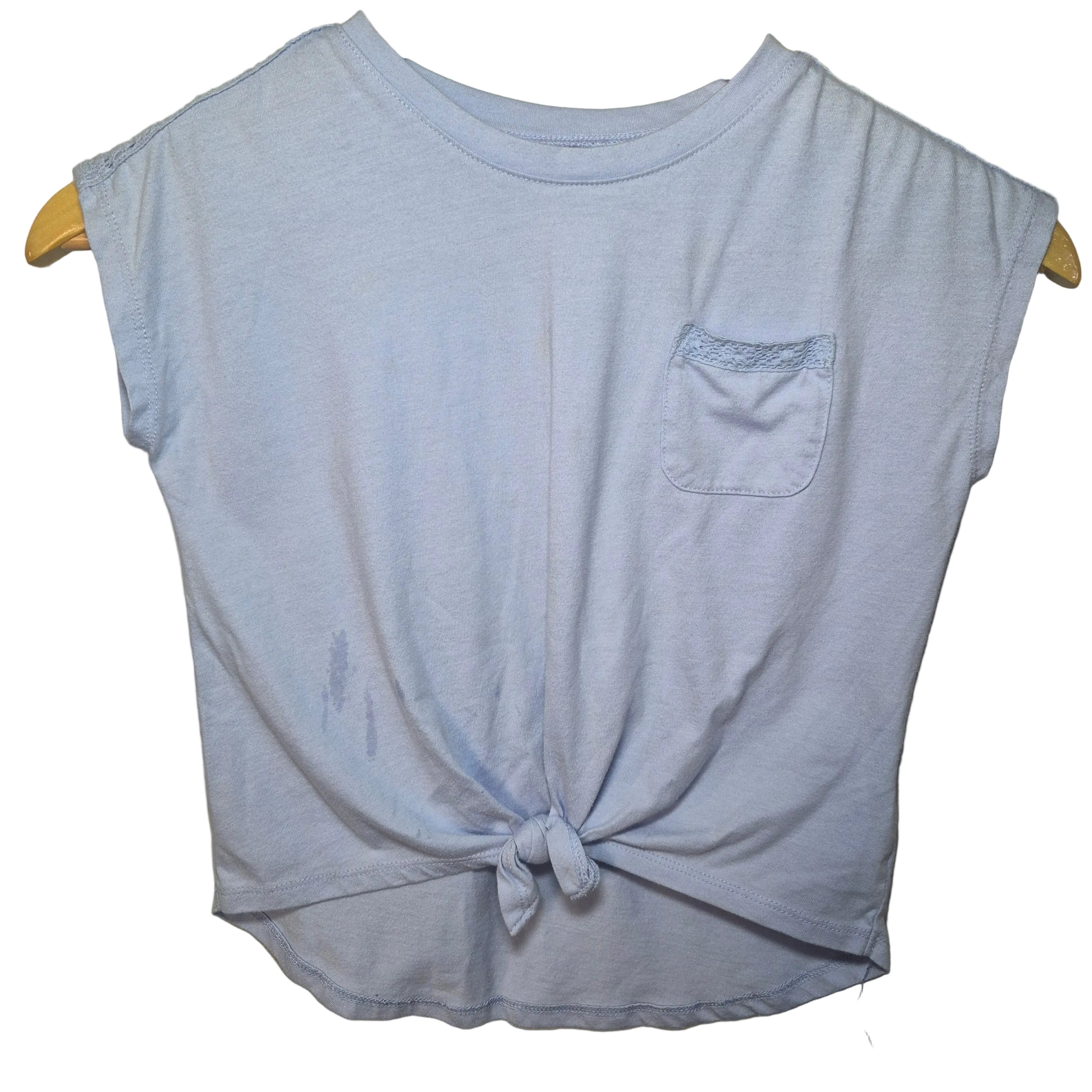 Girls Light Blue Tie-Front Pocket Tee | Short Sleeve Top Size  6X