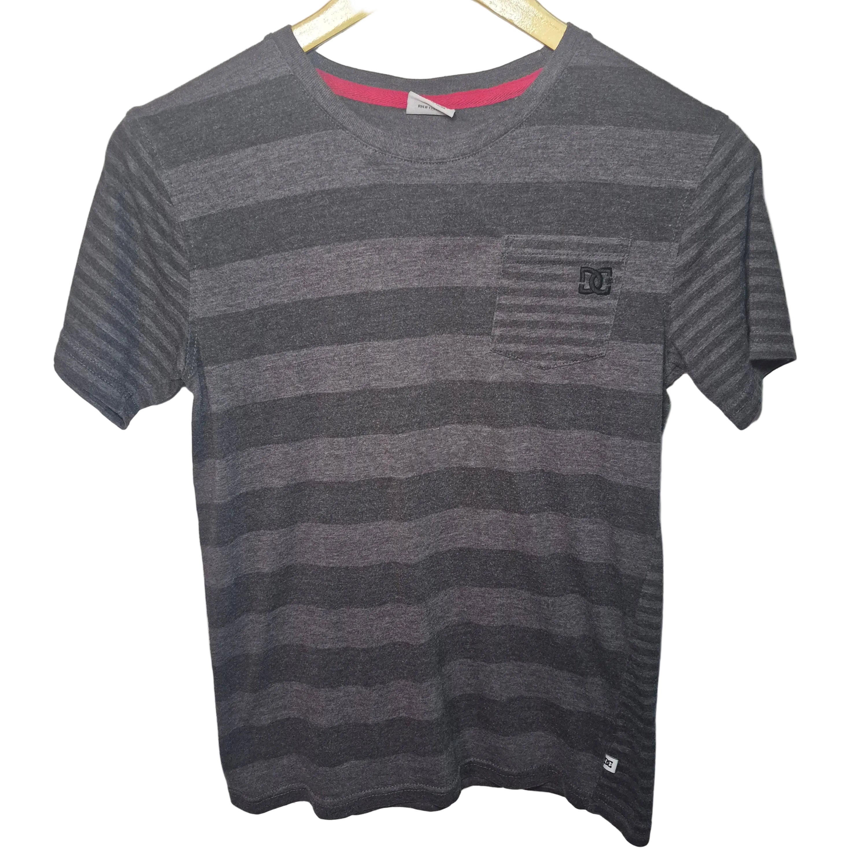 DC Shoes Grey Striped Pocket T-Shirt | Youth Graphic Tee Size 10/12