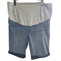 Maternity Paisley Sky Light Wash Denim Bermuda Shorts with Belly Panel - Size Lg