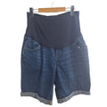 Maternity Paisley Sky Dark Denim Bermuda Shorts with Belly Panel - Size Lg