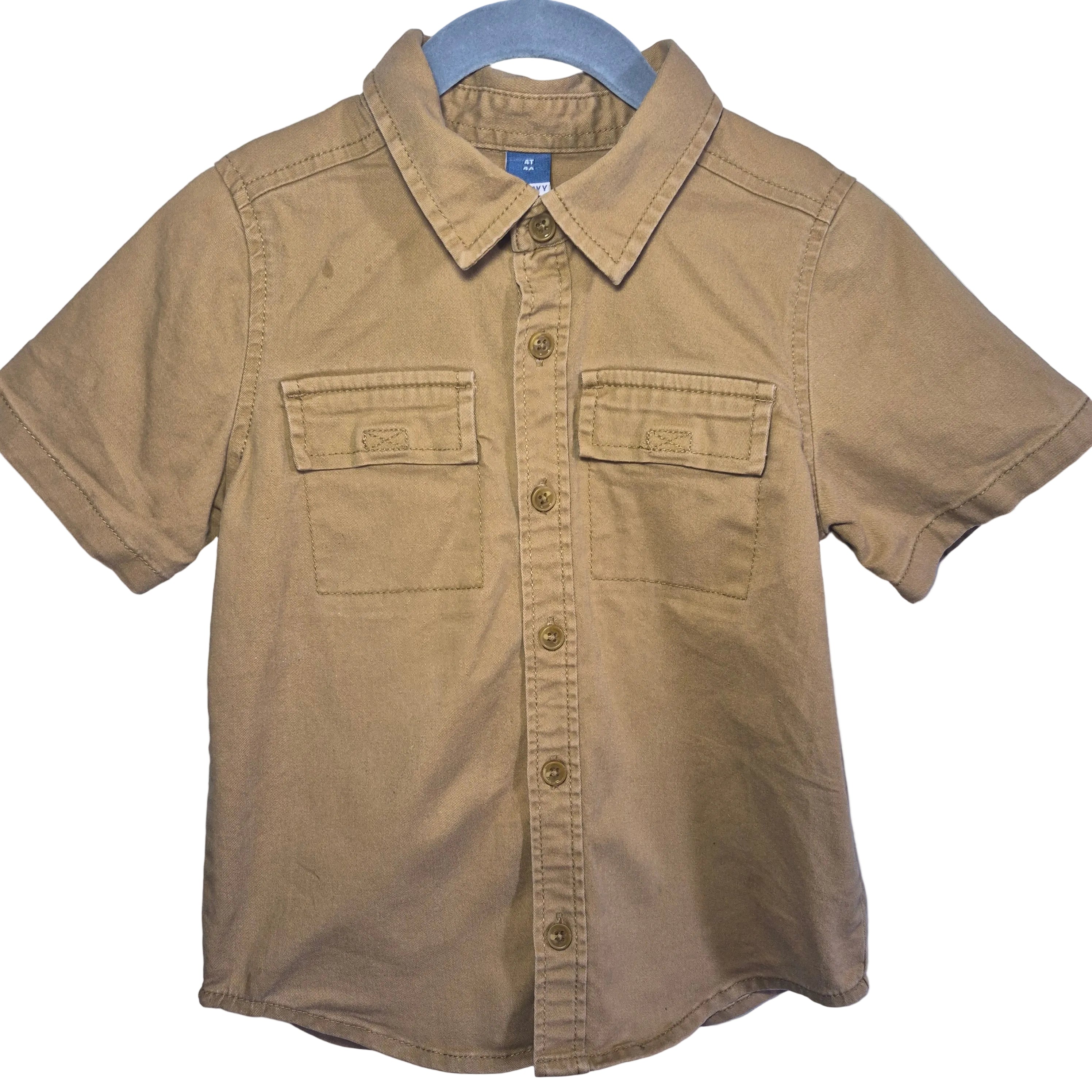 Old Navy Boys Khaki Short Sleeve Button-Up Shirt | Size 4T