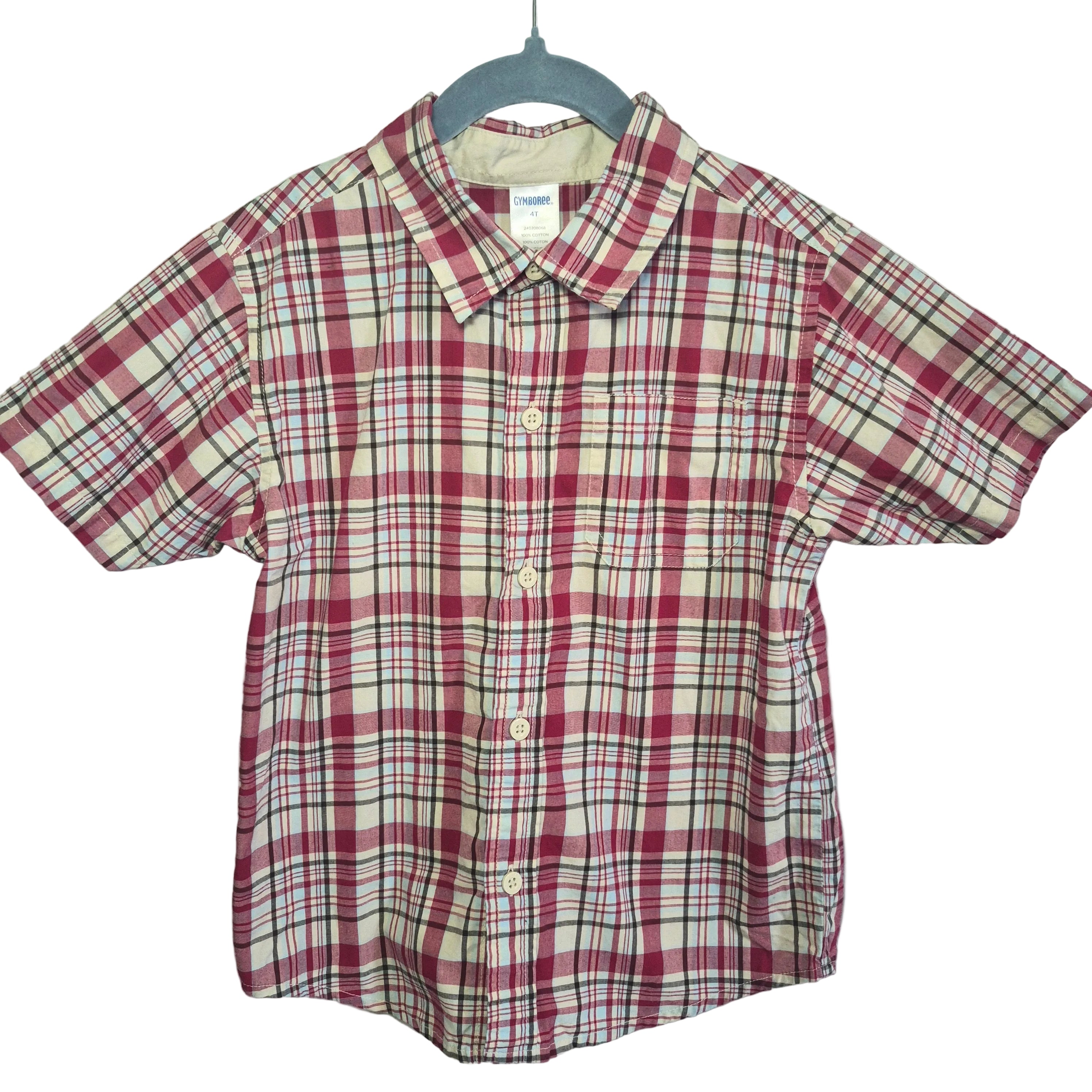 Gymboree Boys Plaid Short Sleeve Button-Up Shirt | Red & White Plaid