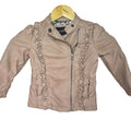 Girls Blush Pink Faux Leather Moto Jacket with Ruffle Detail- Size 3