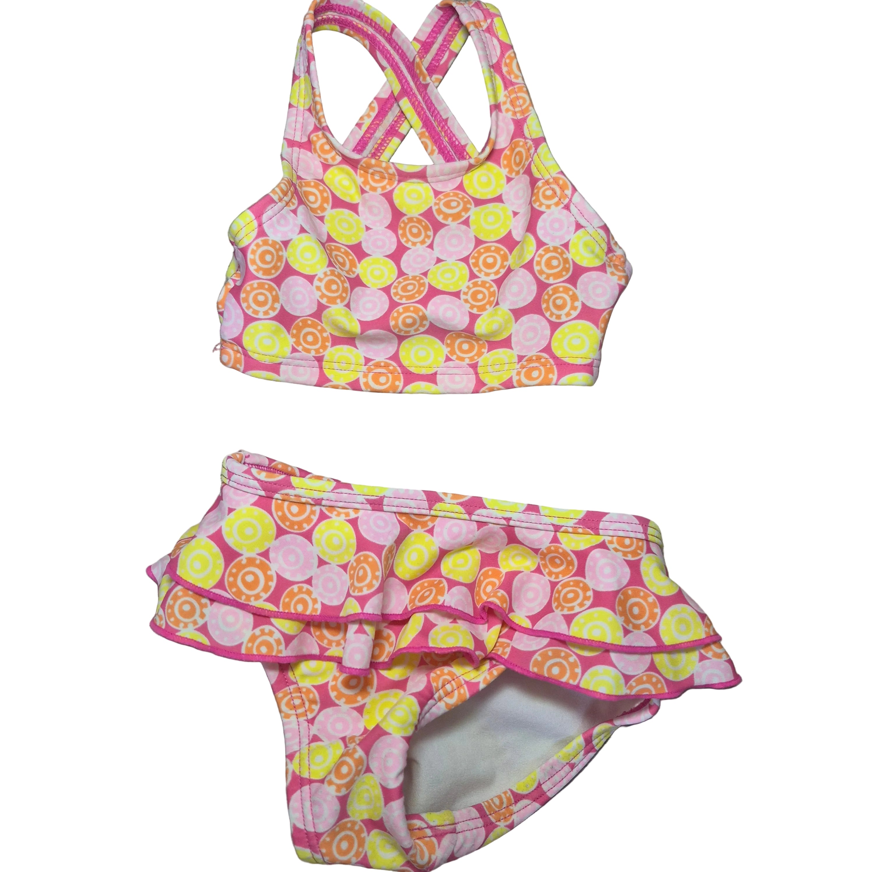 Baby girls L.L.Bean Pink Circle Print Ruffle Bikini Set - Size 3/6 Months