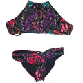 Black Floral High-Neck Bikini Set - Size Large