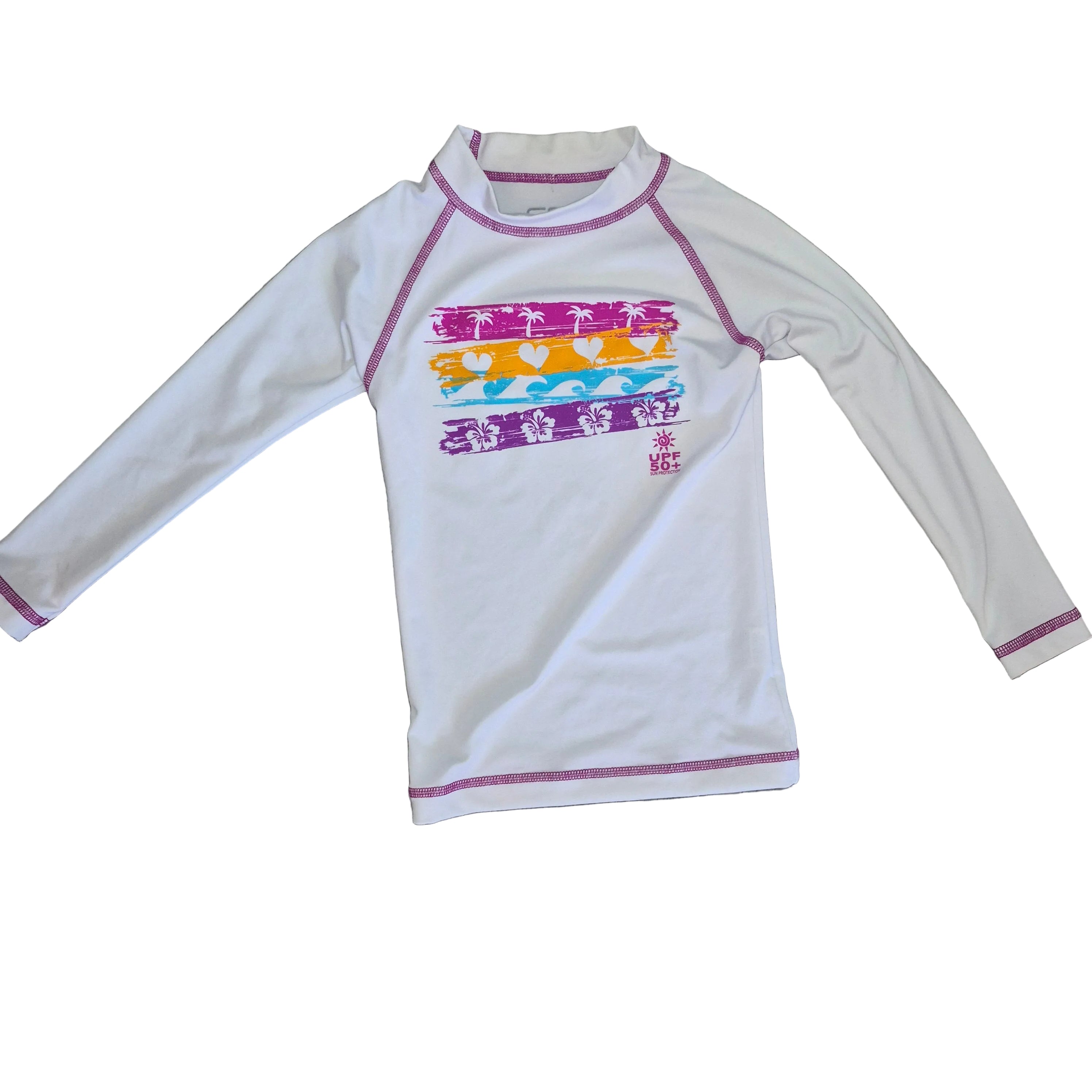 Kids’ White Tropical UPF 50+ Rash Guard - Size Small