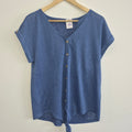 Women's Blue Button Front Tie Top –Med/lg
