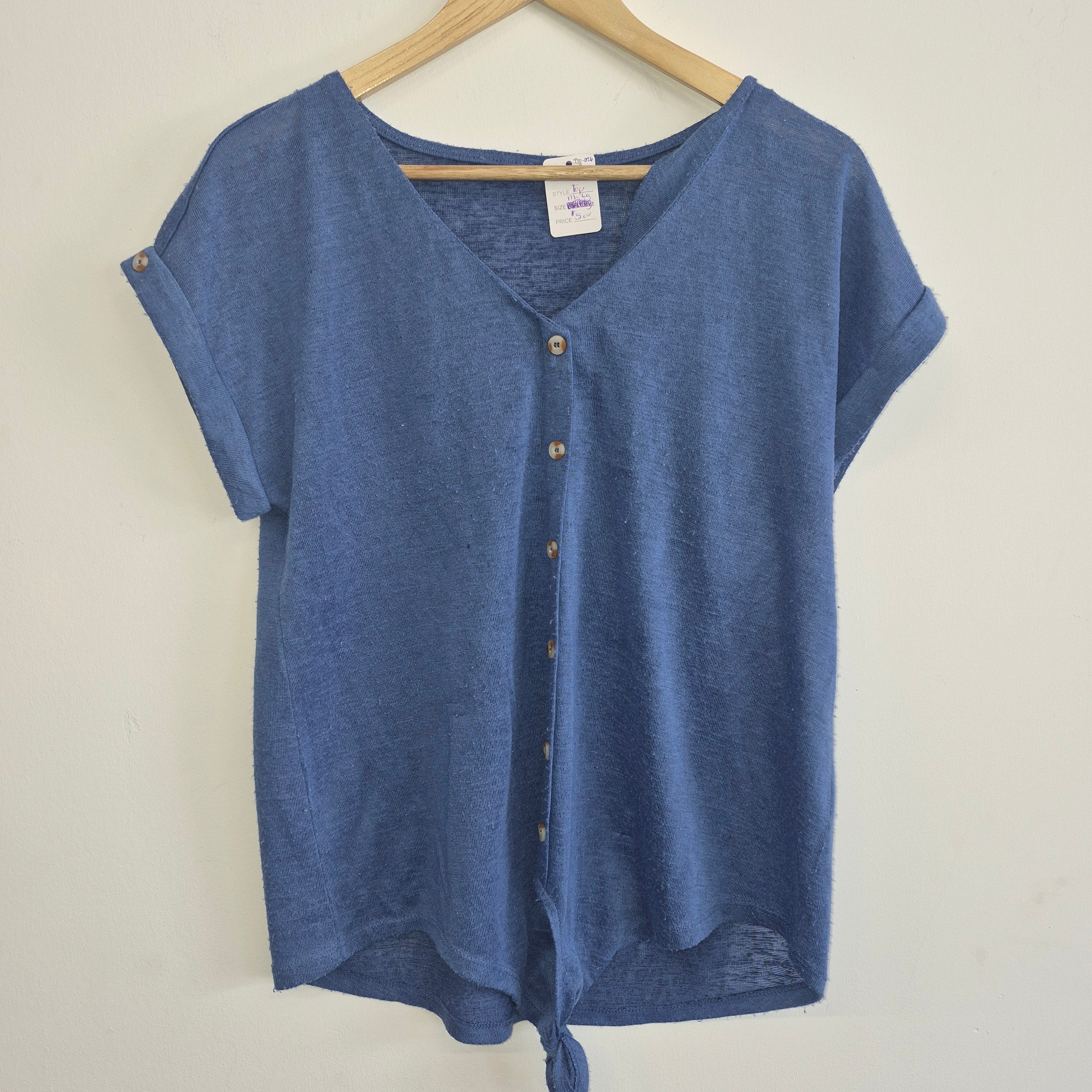 Women's Blue Button Front Tie Top –Med/lg